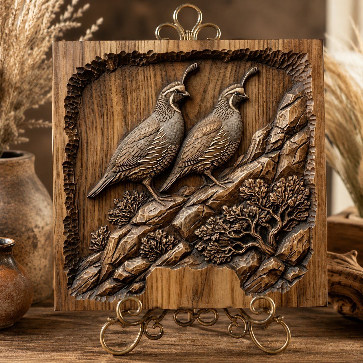 Valley Quail Wildlife Scene CNC Relief STL bas-relief STL — view 7