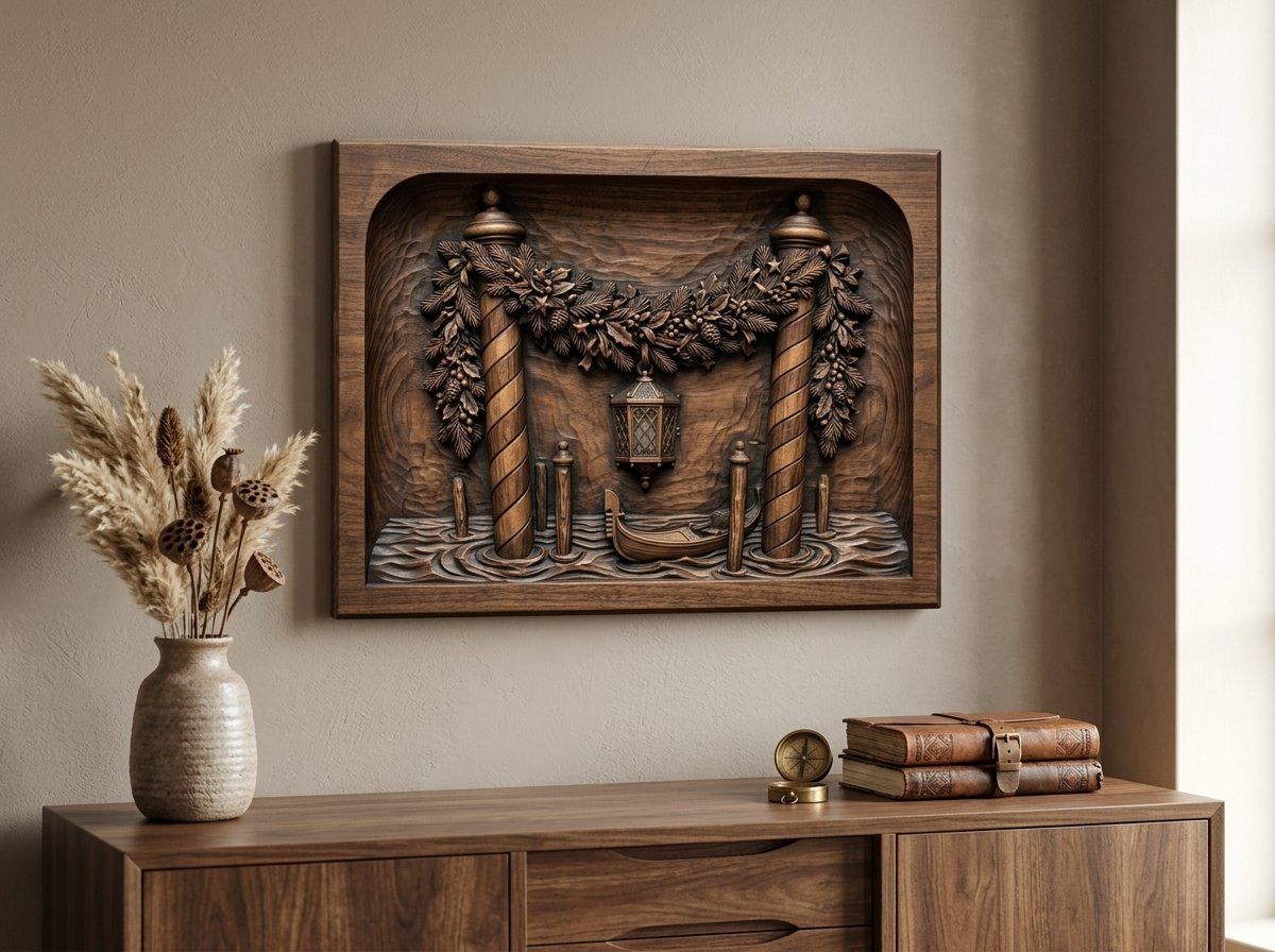 Venetian Gondola Christmas Garland CNC Relief STL bas-relief STL — view 13