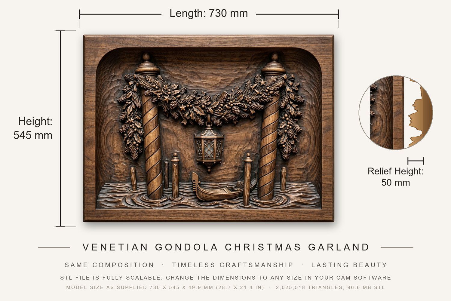 Venetian Gondola Christmas Garland CNC Relief STL bas-relief STL — view 3