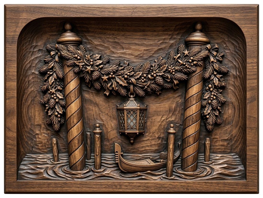Venetian Gondola Christmas Garland CNC Relief STL bas-relief STL — view 4