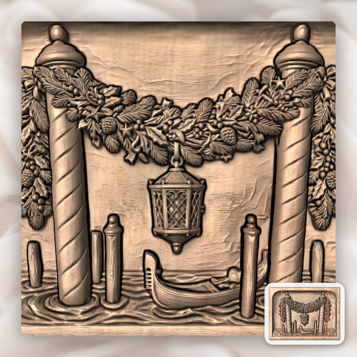 Venetian Gondola Christmas Garland CNC Relief STL bas-relief STL — view 7