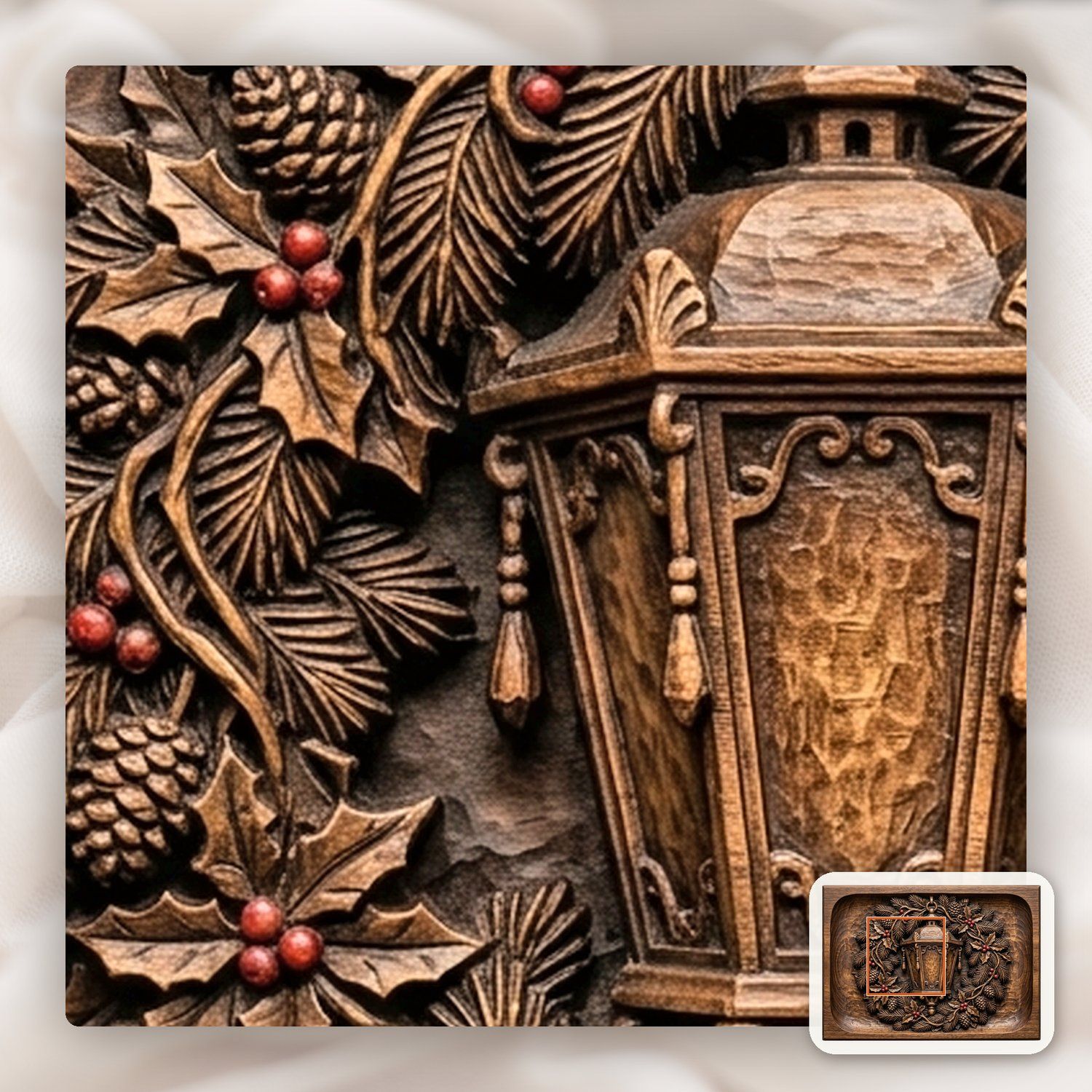 Venetian Lantern Christmas Wreath CNC Relief STL bas-relief STL — view 12