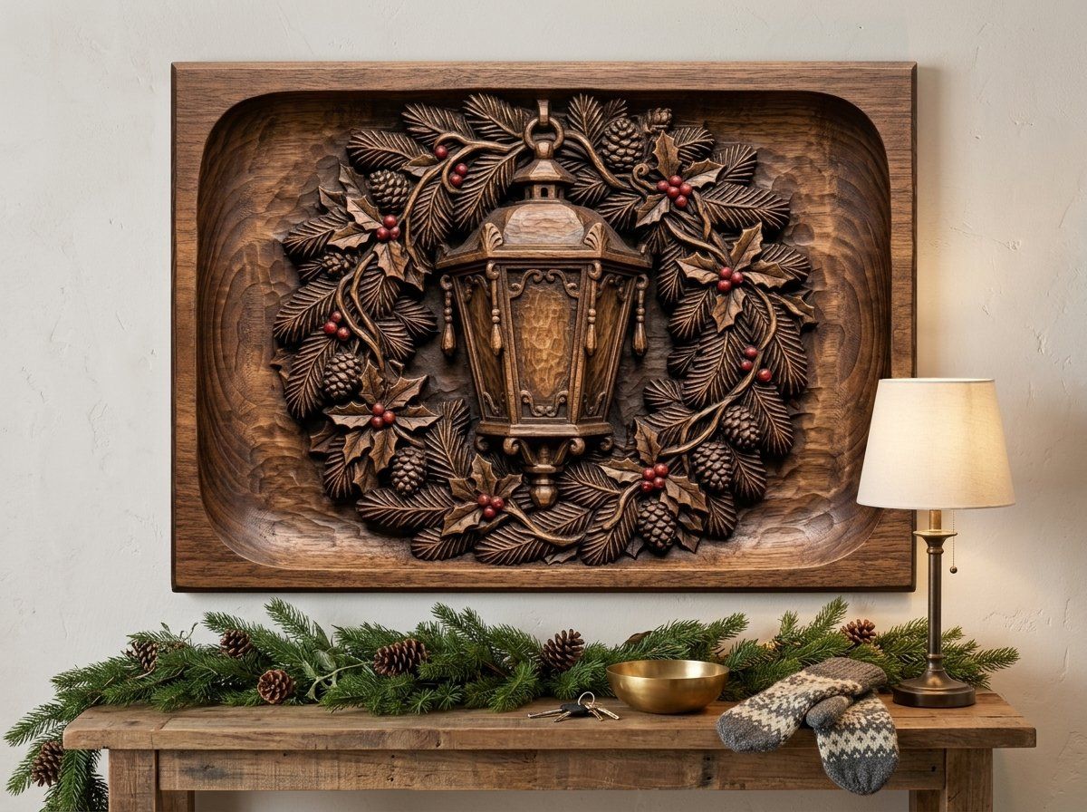 Venetian Lantern Christmas Wreath CNC Relief STL bas-relief STL — view 13