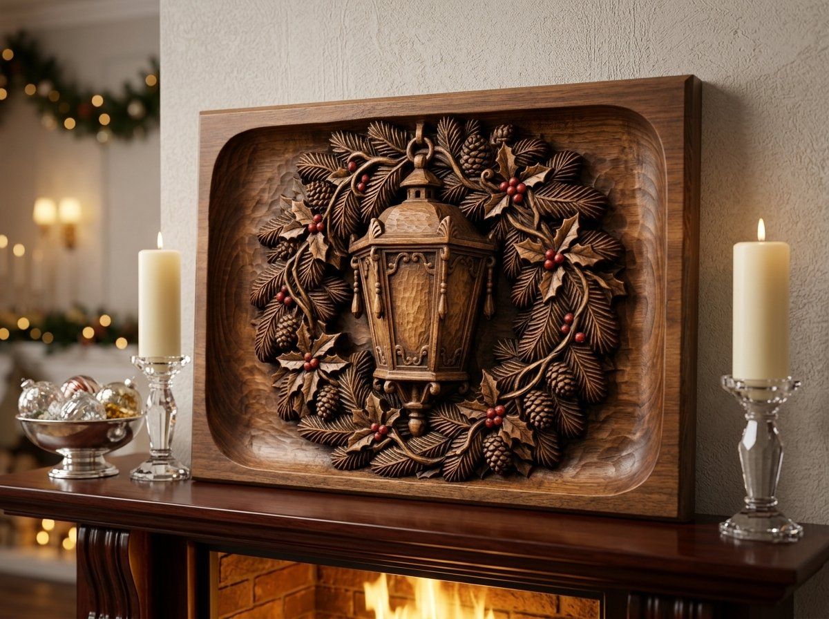 Venetian Lantern Christmas Wreath CNC Relief STL bas-relief STL — view 14