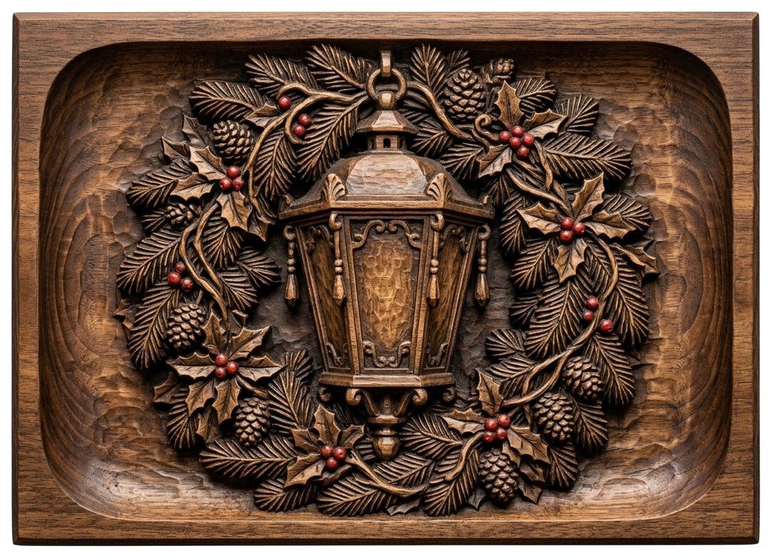 Venetian Lantern Christmas Wreath CNC Relief STL bas-relief STL — view 4