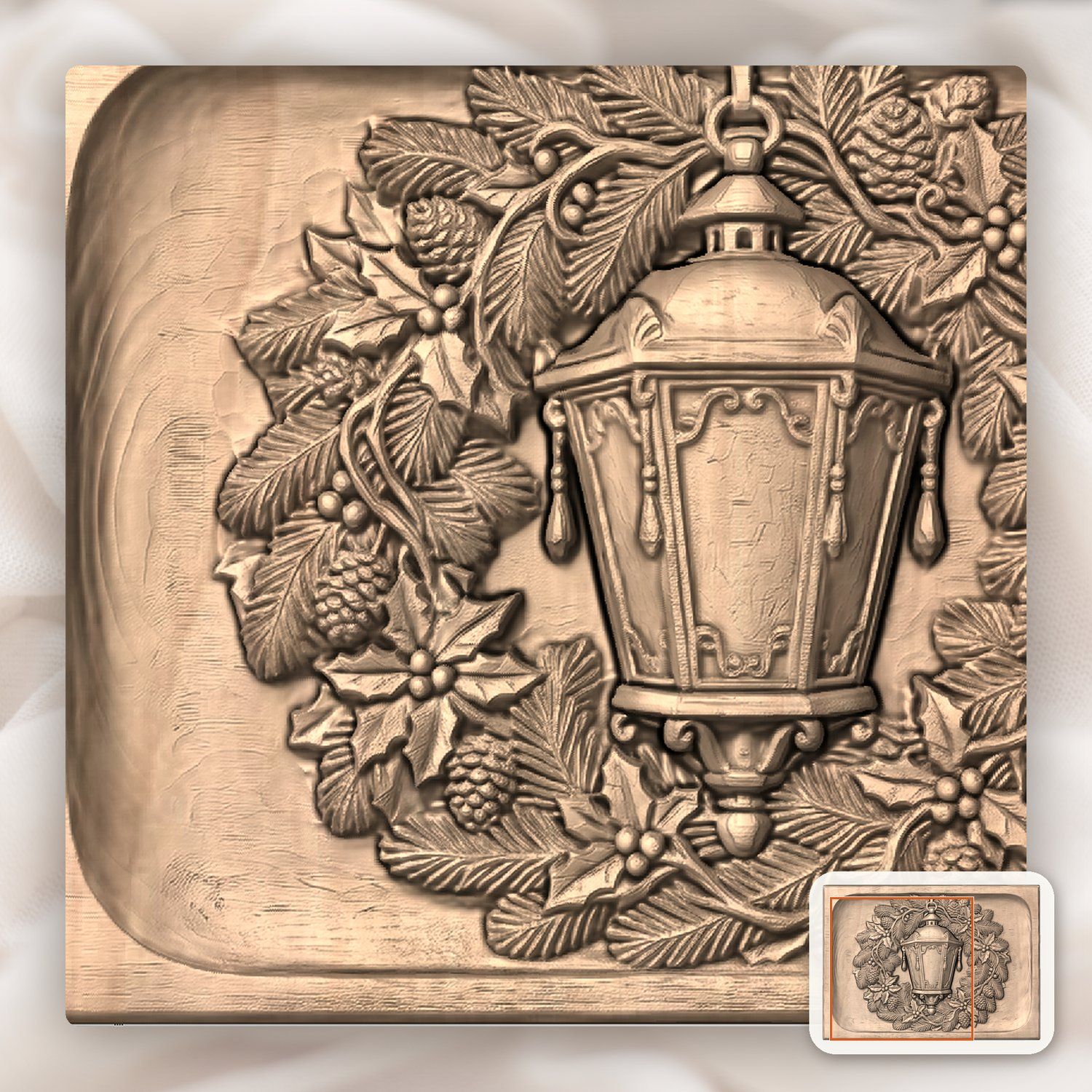 Venetian Lantern Christmas Wreath CNC Relief STL bas-relief STL — view 7