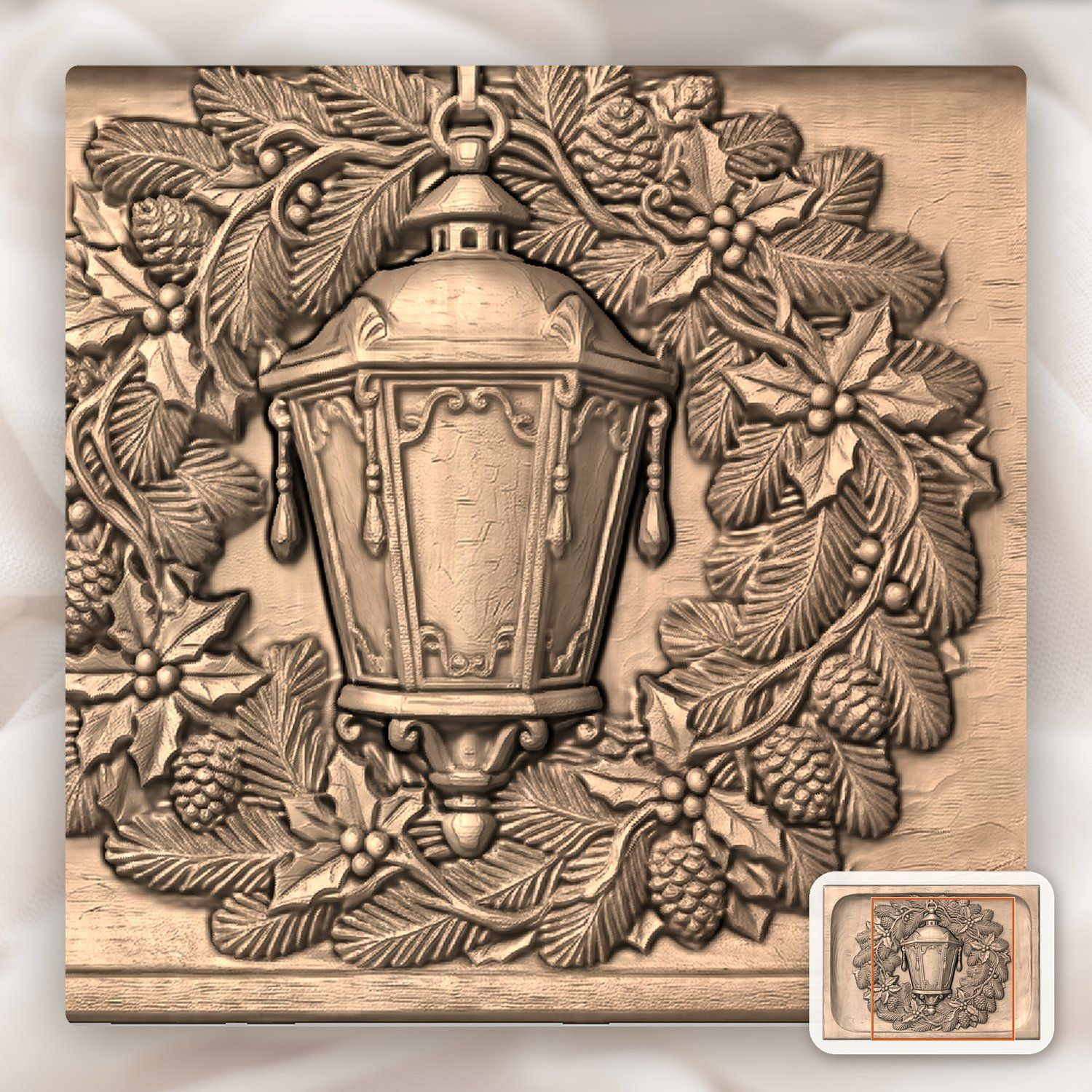 Venetian Lantern Christmas Wreath CNC Relief STL bas-relief STL — view 8