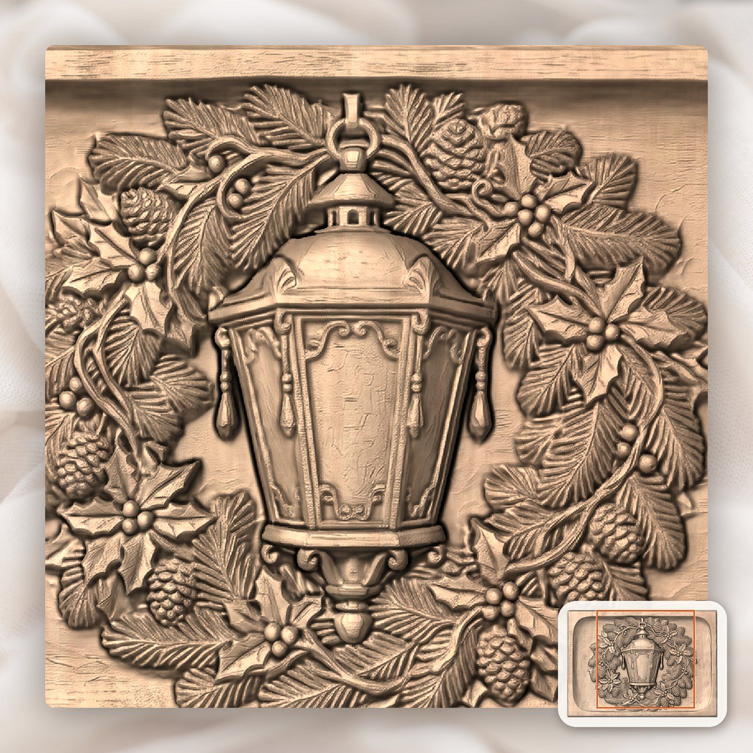 Venetian Lantern Christmas Wreath CNC Relief STL bas-relief STL — view 9