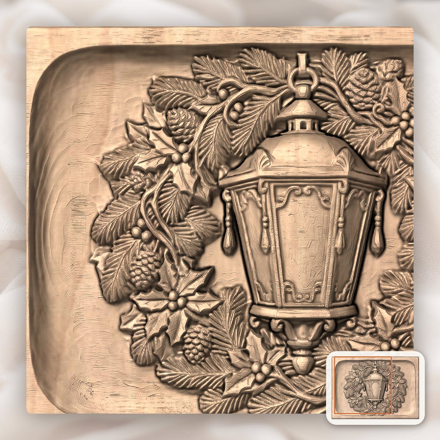 Venetian Lantern Christmas Wreath CNC Relief STL bas-relief STL — view 10
