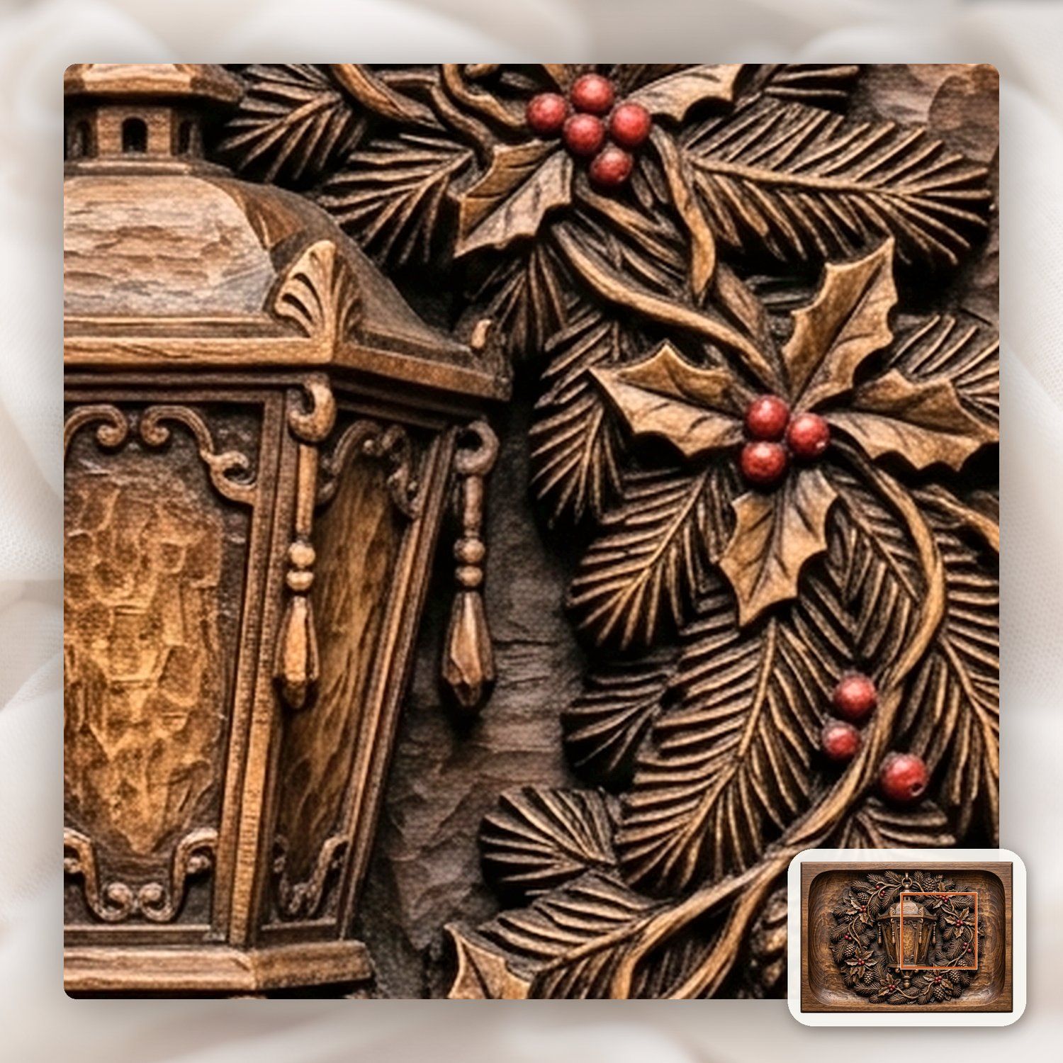 Venetian Lantern Christmas Wreath CNC Relief STL bas-relief STL — view 11