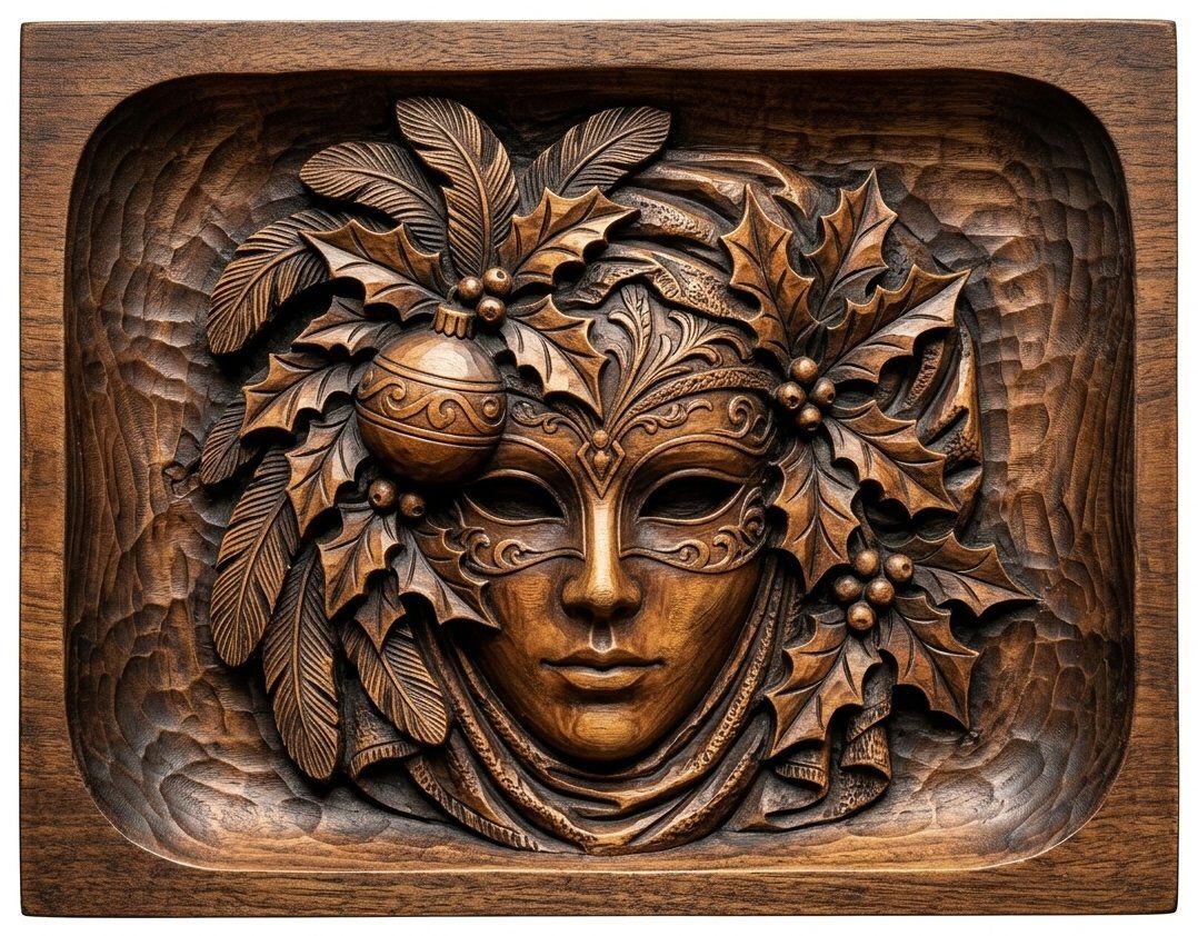 Venetian Mask Christmas CNC Relief STL bas-relief STL — view 4