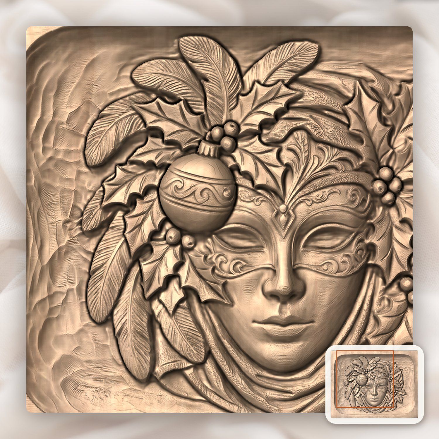 Venetian Mask Christmas CNC Relief STL bas-relief STL — view 7