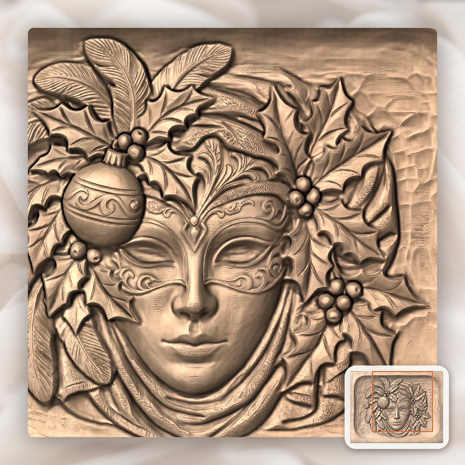Venetian Mask Christmas CNC Relief STL bas-relief STL — view 8