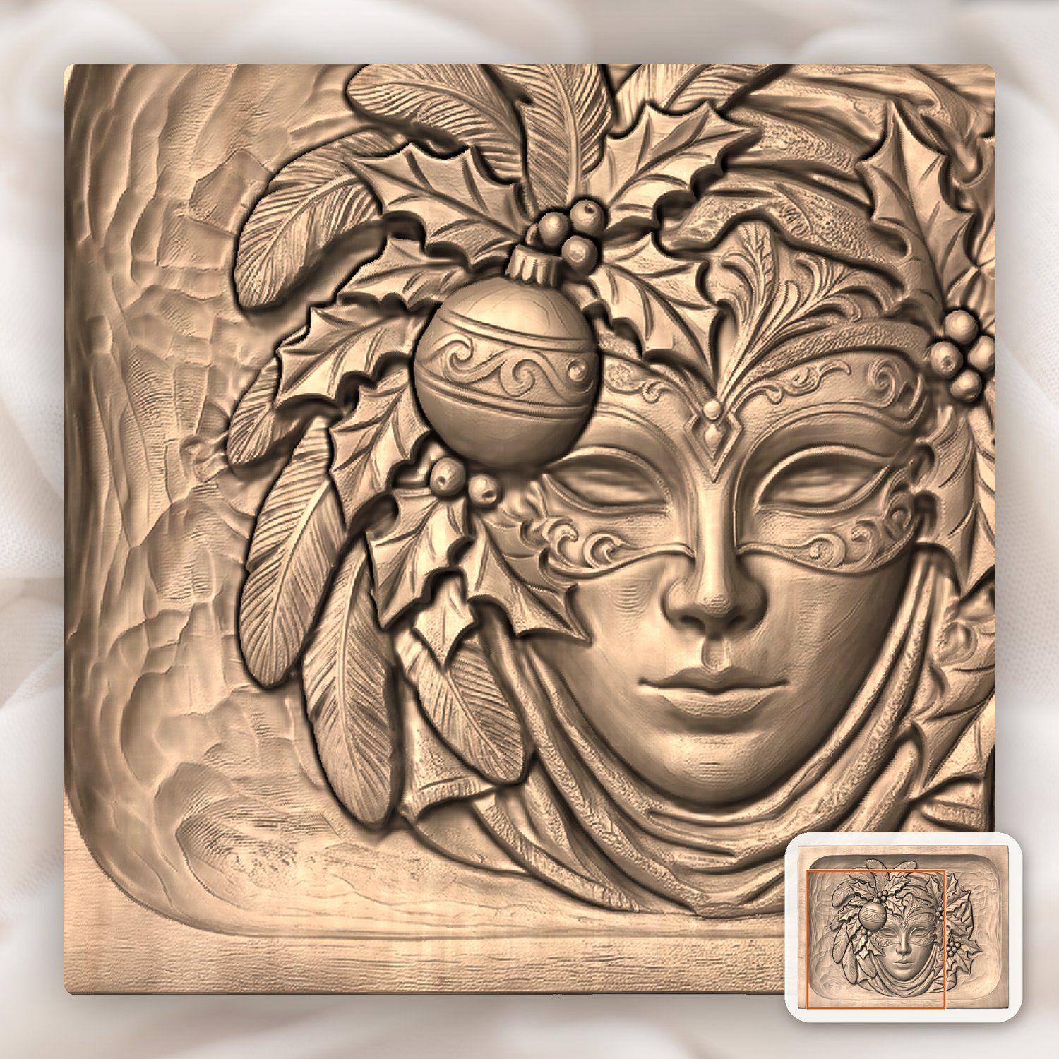 Venetian Mask Christmas CNC Relief STL bas-relief STL — view 9