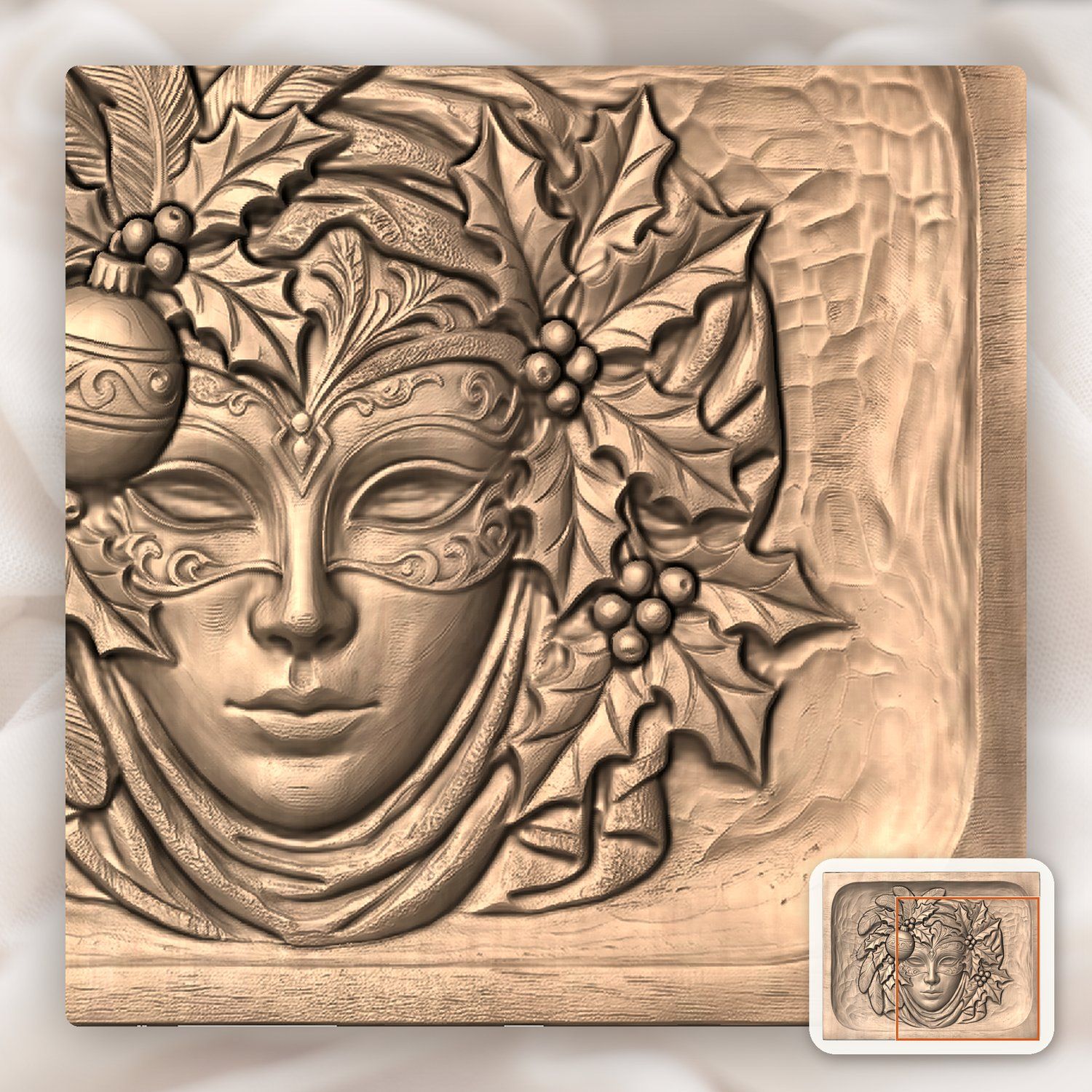 Venetian Mask Christmas CNC Relief STL bas-relief STL — view 10