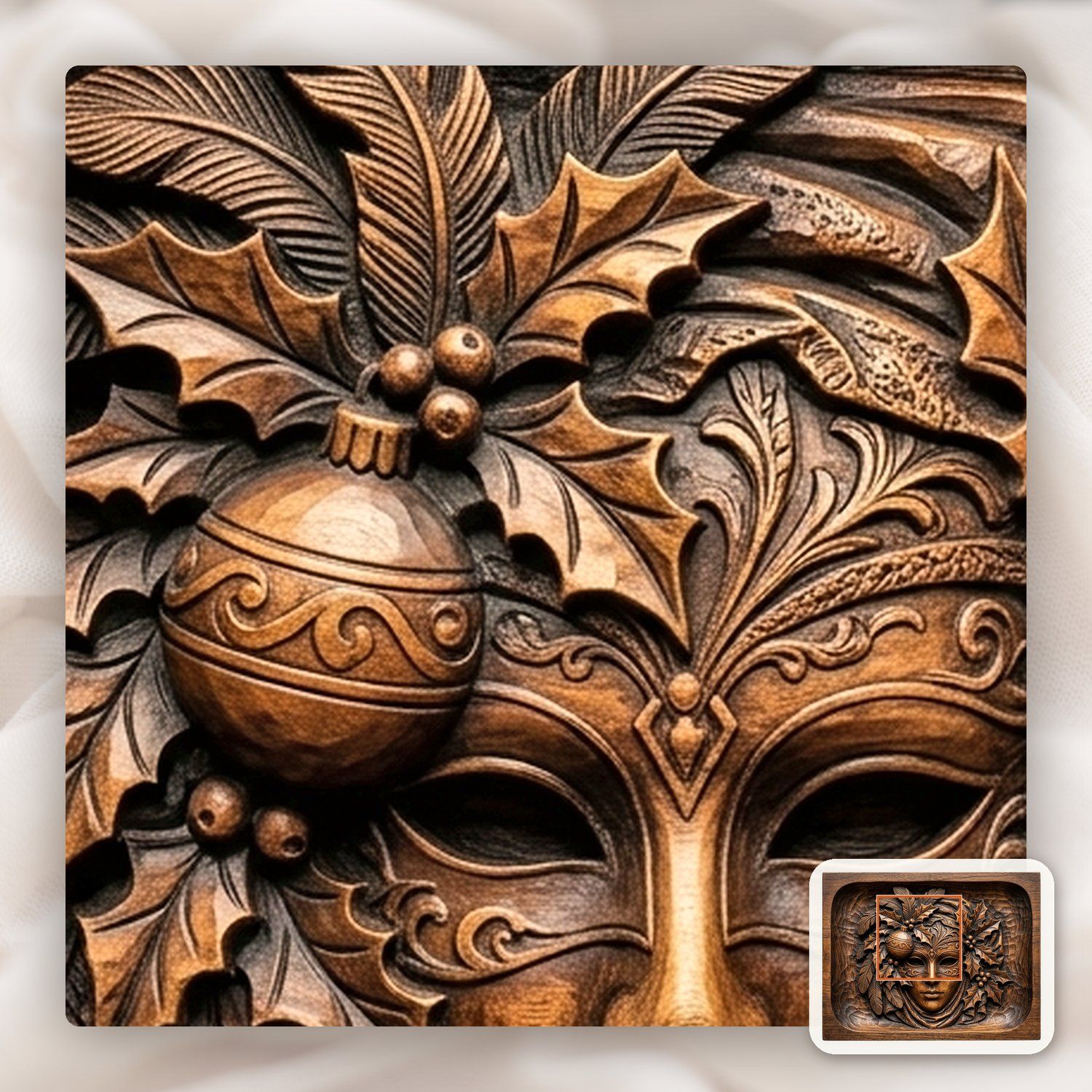 Venetian Mask Christmas CNC Relief STL bas-relief STL — view 11