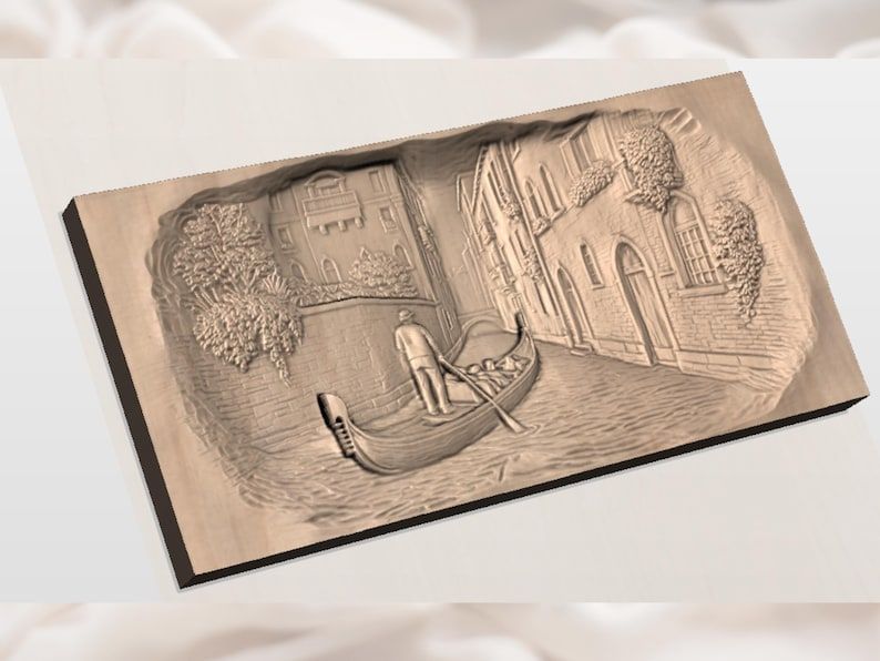 Venice Canal Gondola Bas-Relief STL for CNC Carving bas-relief STL — view 2