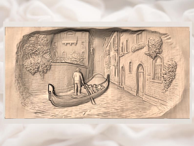 Venice Canal Gondola Bas-Relief STL for CNC Carving bas-relief STL — view 3