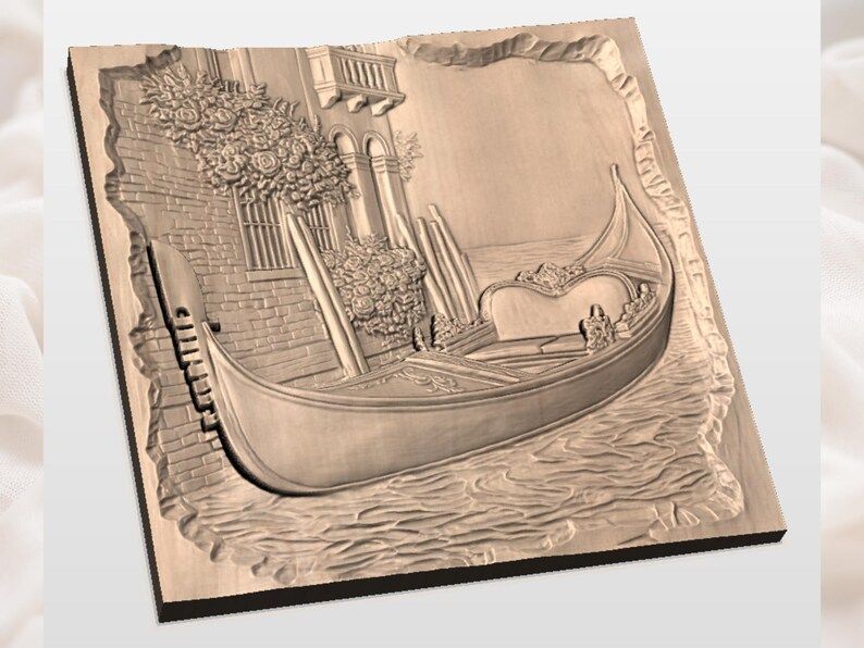 Venetian Gondola and Roses Canal Scene Bas-Relief STL bas-relief STL — view 3