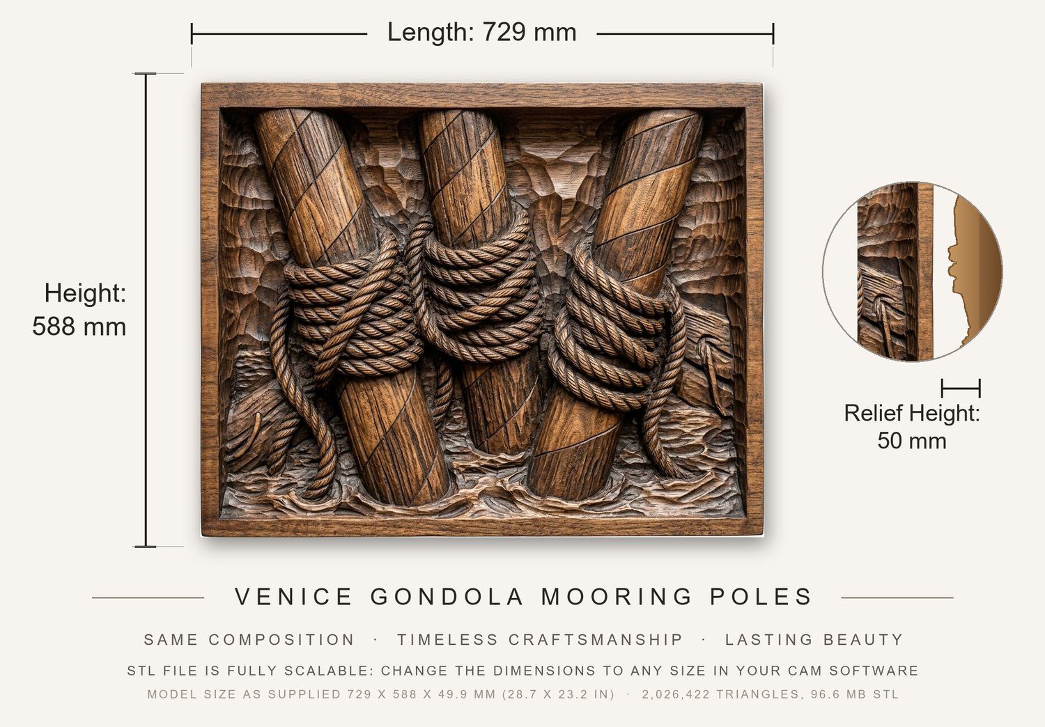 Venice Gondola Mooring Poles CNC Relief STL bas-relief STL — view 3