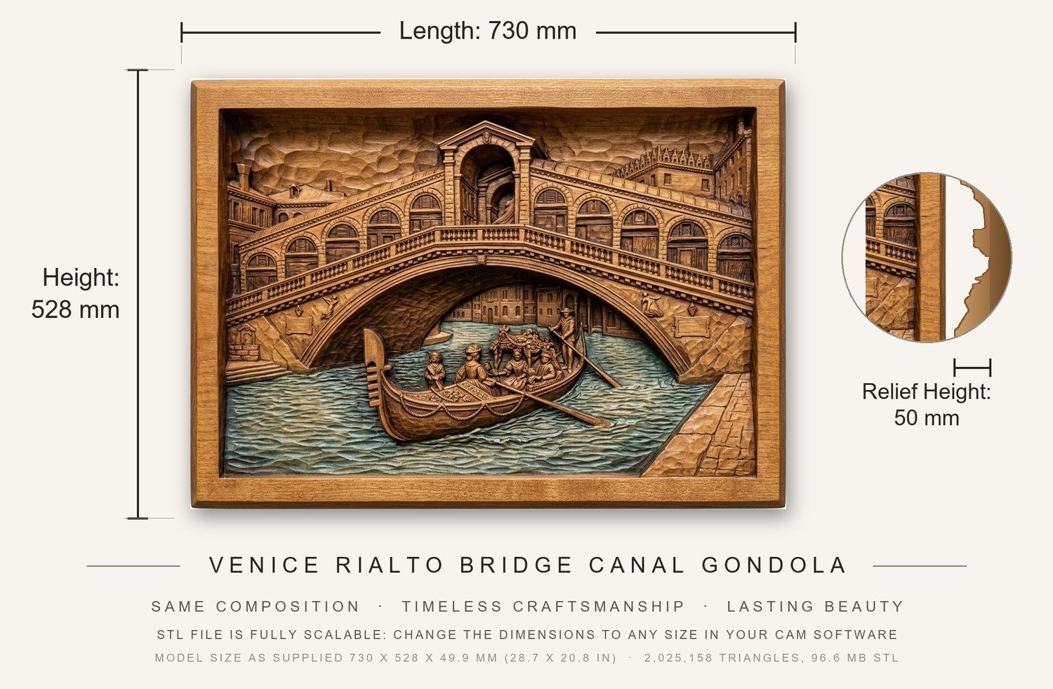 Venice Rialto Bridge Canal Gondola CNC Relief STL bas-relief STL — view 14