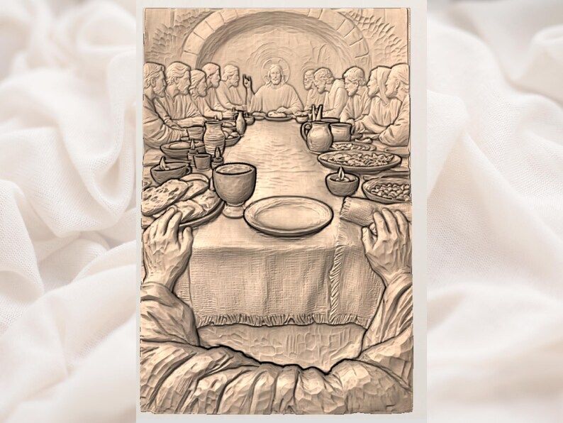 Last Supper Viewer Perspective STL, Jesus and Disciples Relief Carving bas-relief STL — view 3