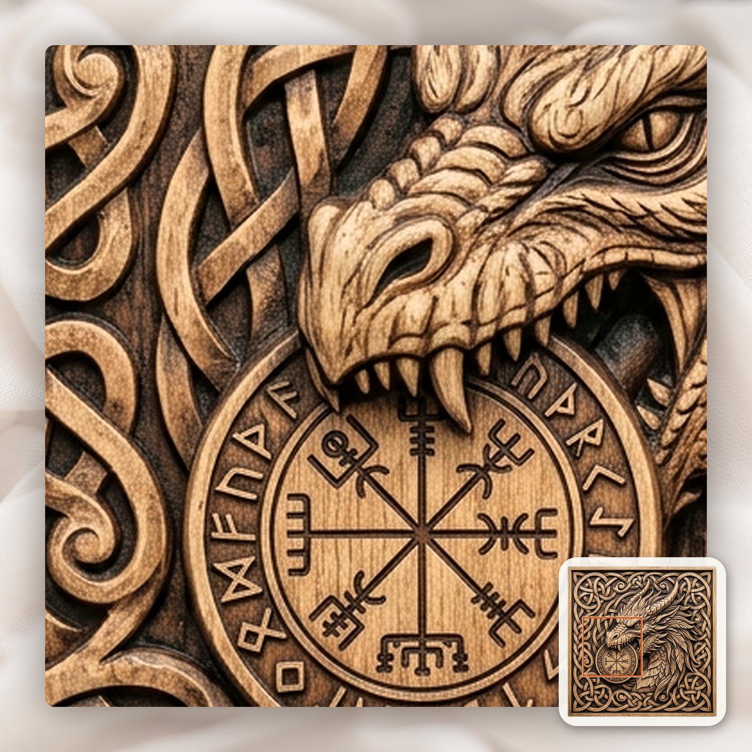Viking Dragon Vegvisir Compass CNC Relief STL bas-relief STL — view 11