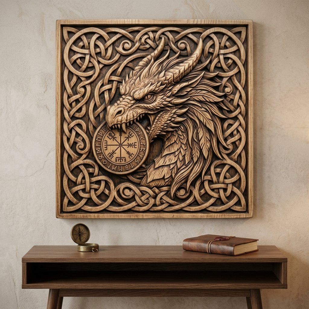 Viking Dragon Vegvisir Compass CNC Relief STL bas-relief STL — view 13