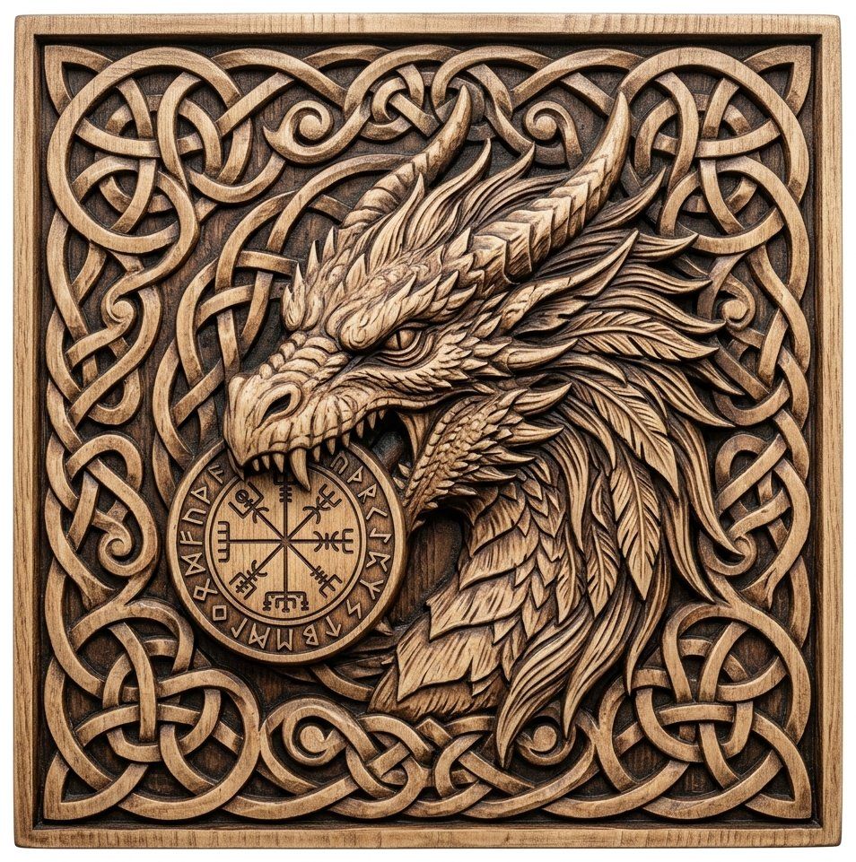 Viking Dragon Vegvisir Compass CNC Relief STL bas-relief STL — view 2