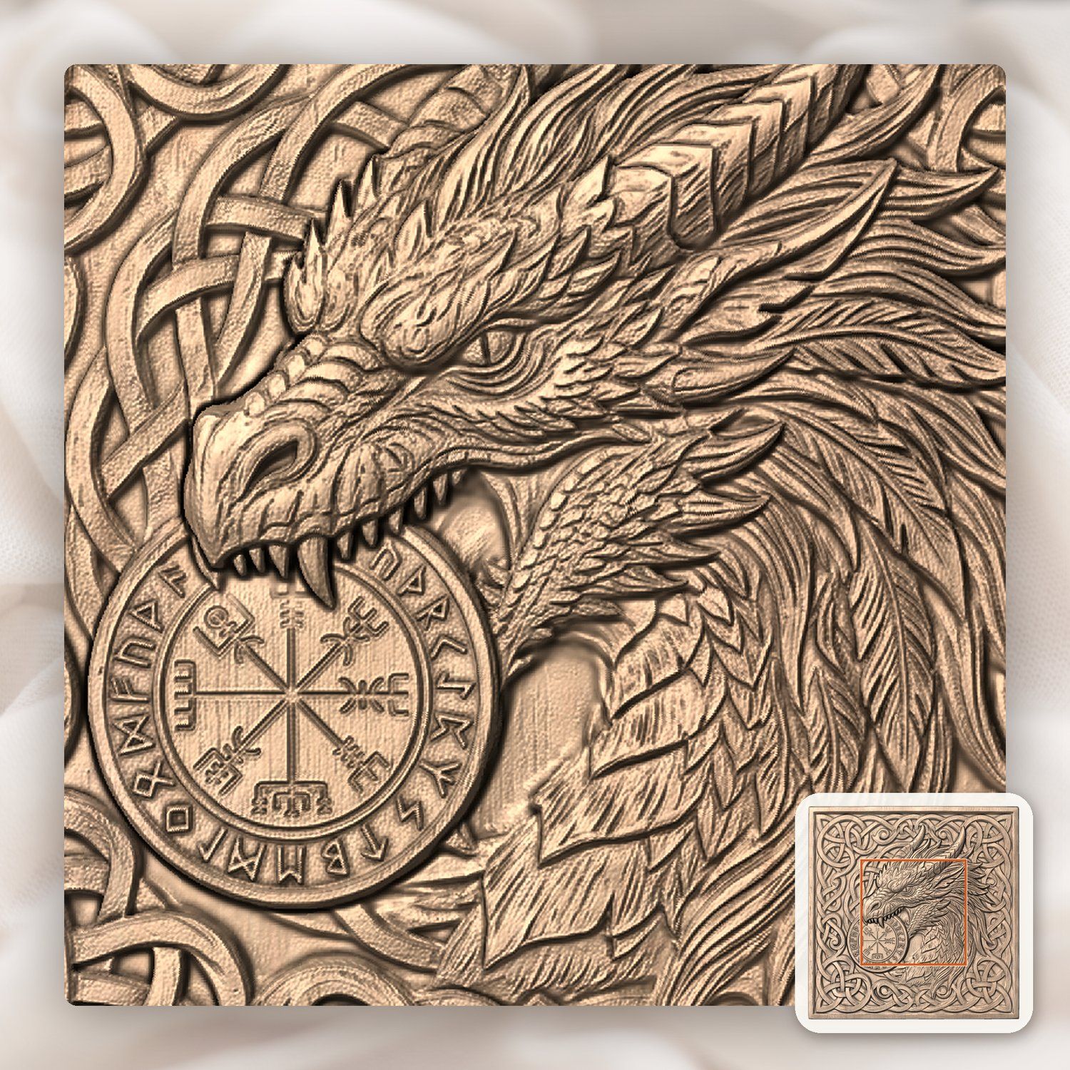 Viking Dragon Vegvisir Compass CNC Relief STL bas-relief STL — view 5