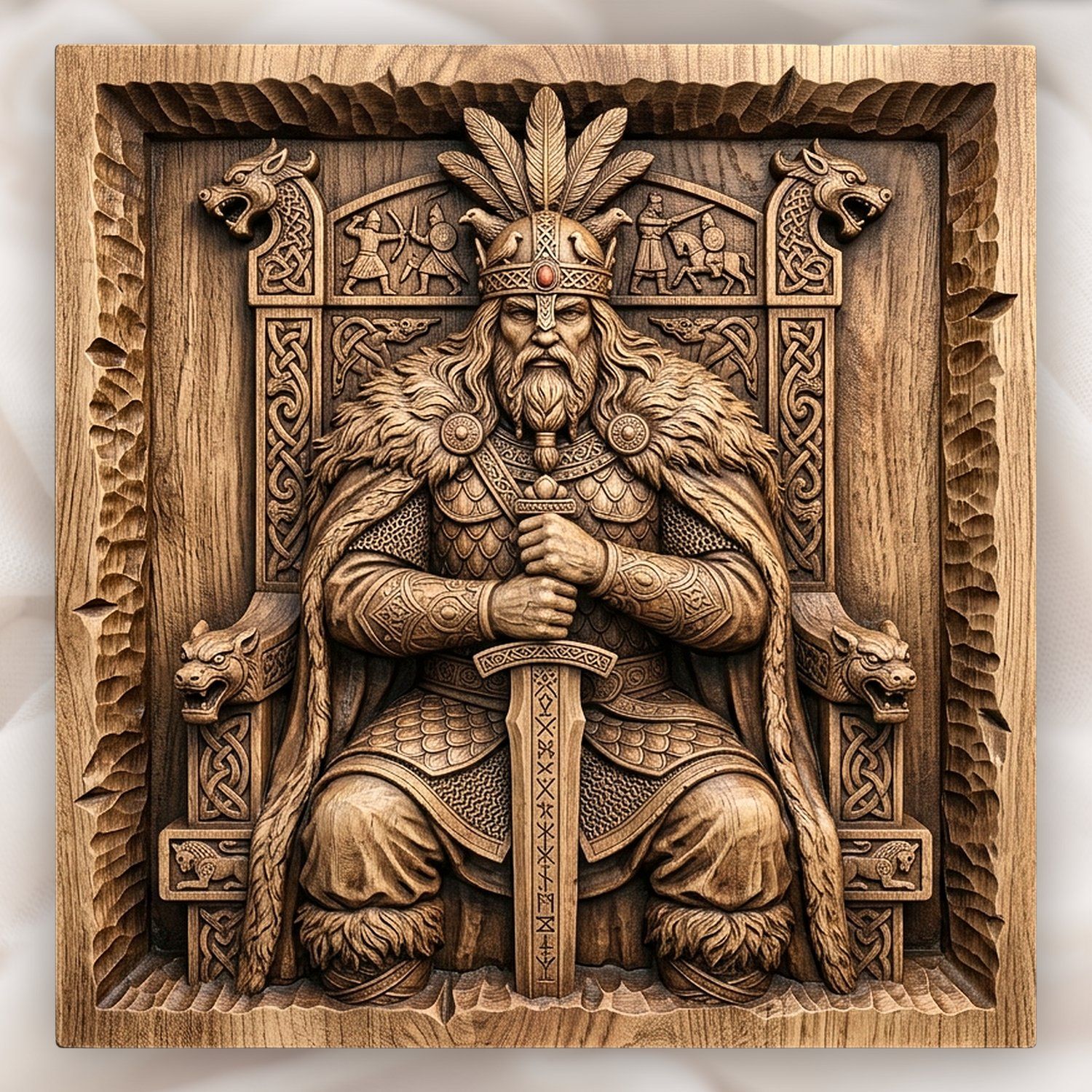 Viking King On Runic Throne CNC Relief STL bas-relief STL design