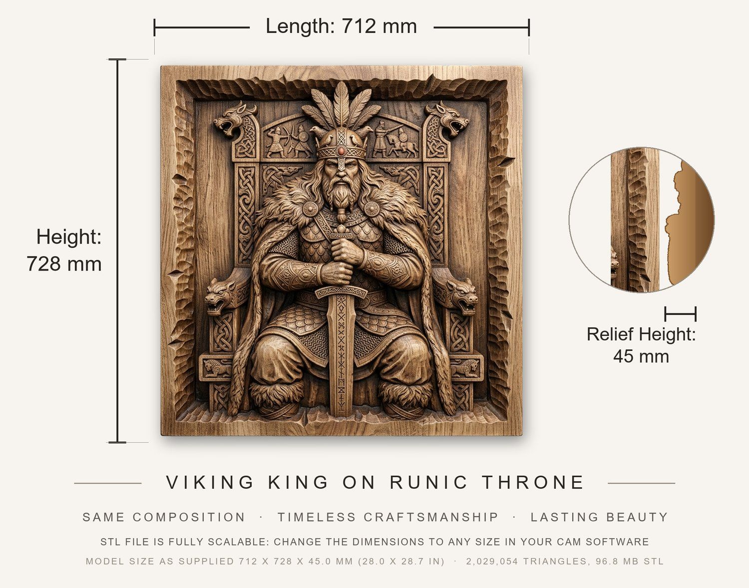 Viking King On Runic Throne CNC Relief STL bas-relief STL — view 3