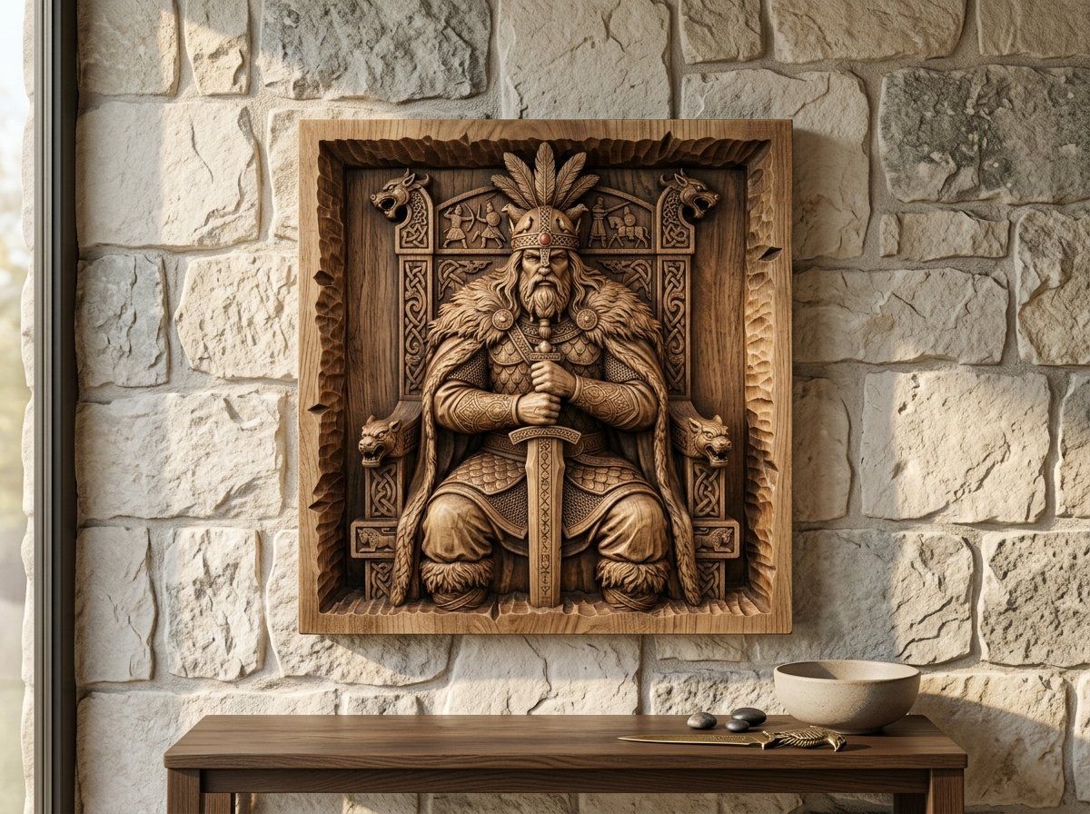 Viking King On Runic Throne CNC Relief STL bas-relief STL — view 12