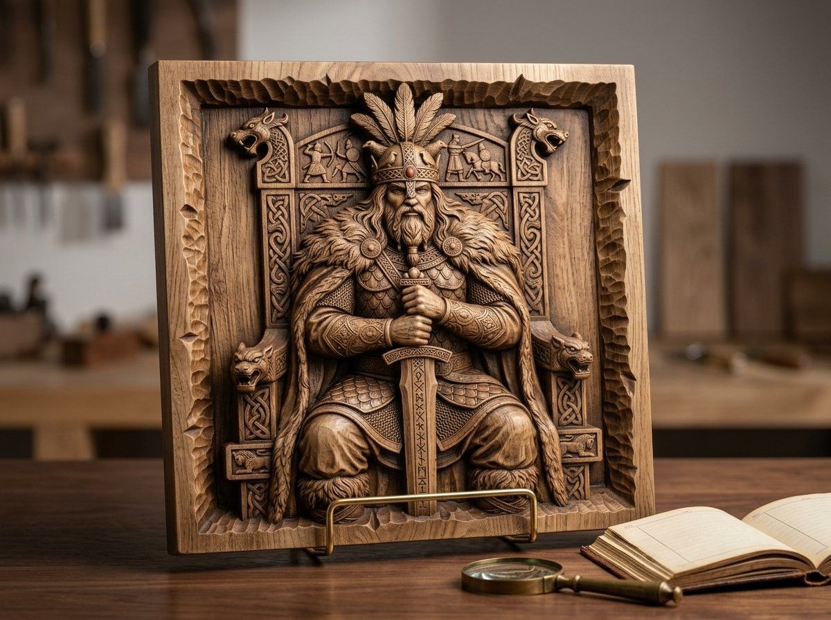 Viking King On Runic Throne CNC Relief STL bas-relief STL — view 13