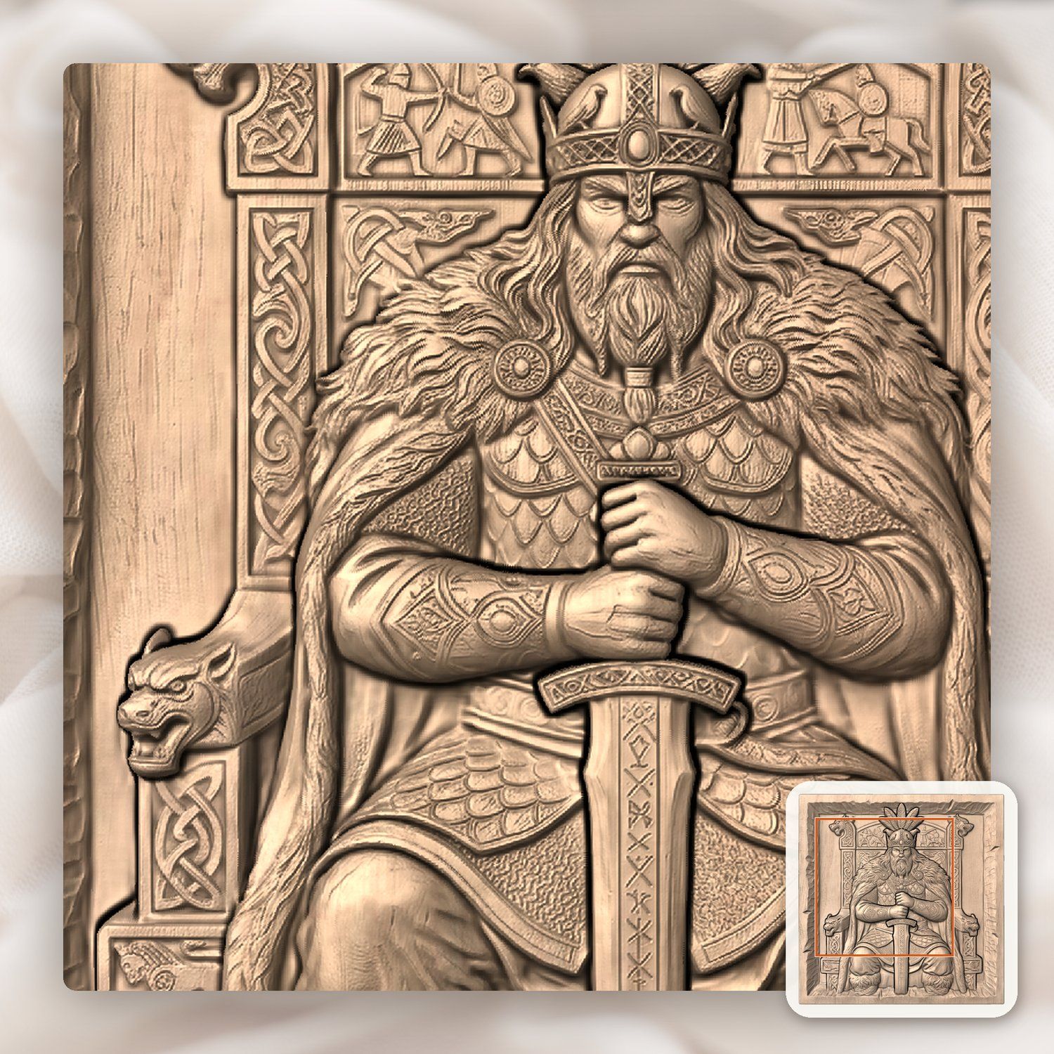 Viking King On Runic Throne CNC Relief STL bas-relief STL — view 6