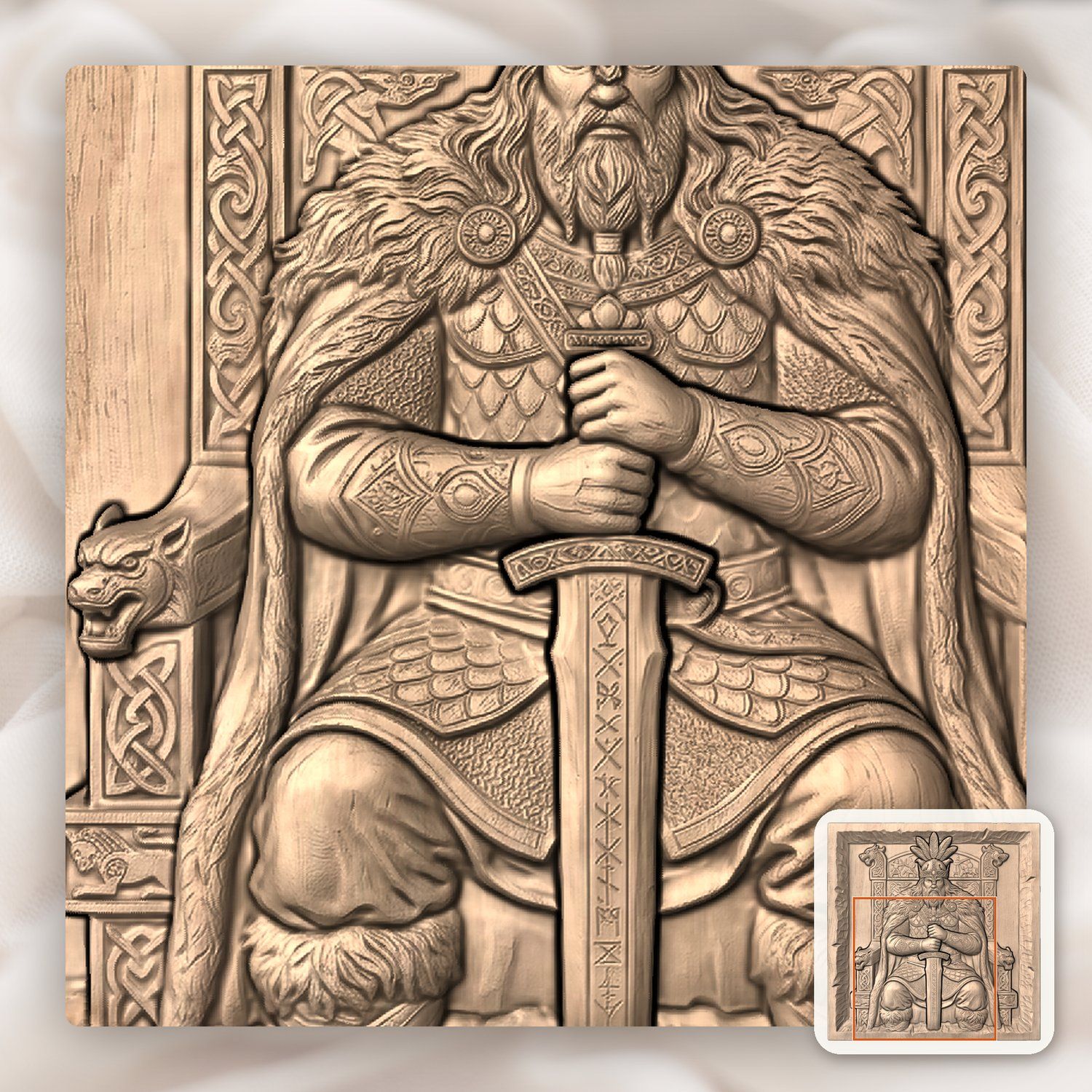 Viking King On Runic Throne CNC Relief STL bas-relief STL — view 7