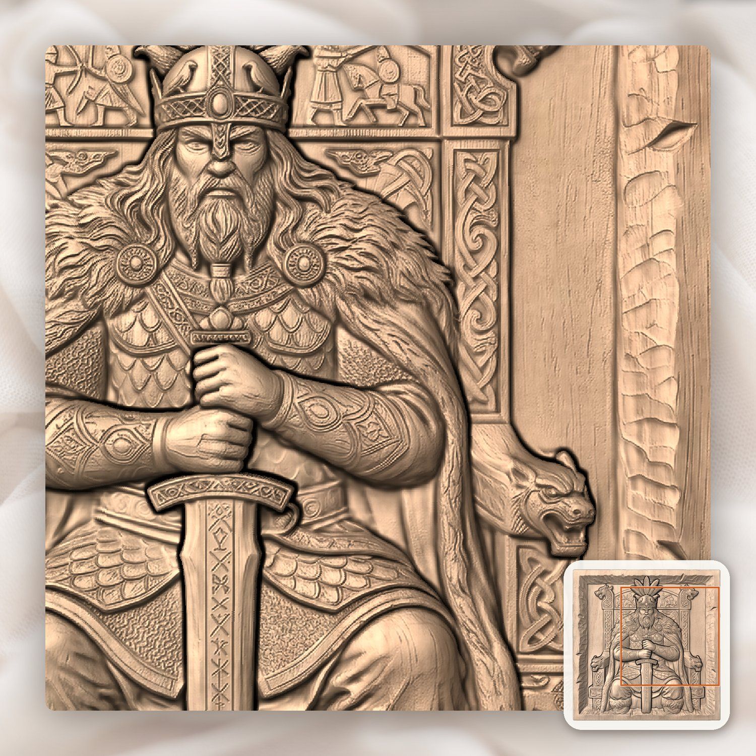 Viking King On Runic Throne CNC Relief STL bas-relief STL — view 8