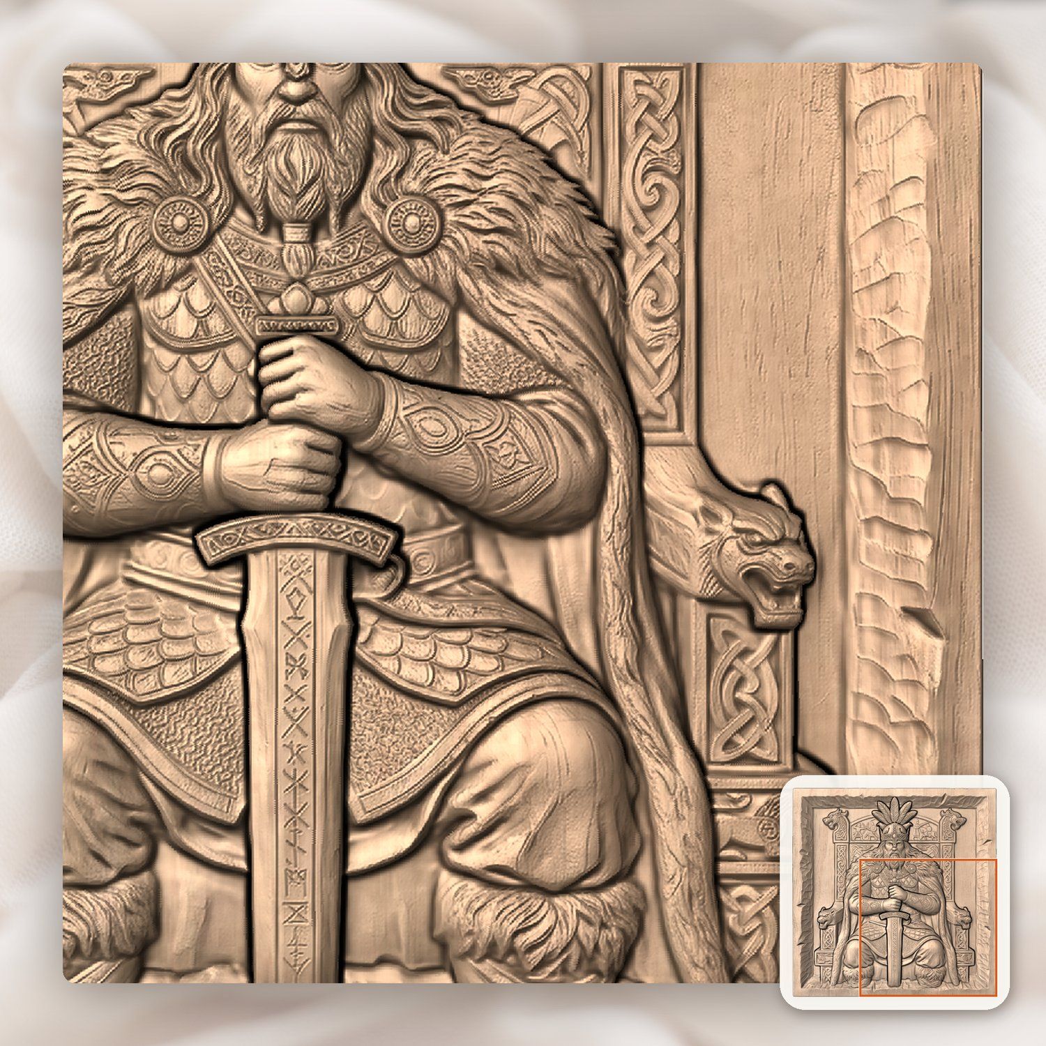 Viking King On Runic Throne CNC Relief STL bas-relief STL — view 9