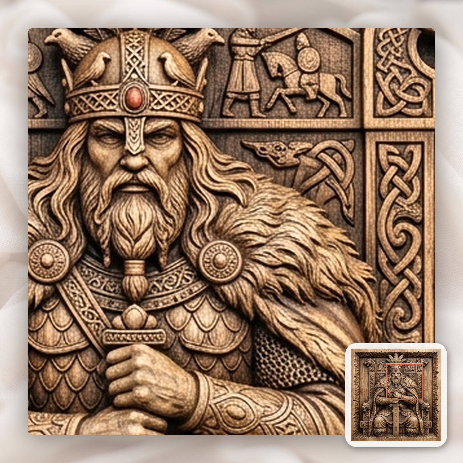 Viking King On Runic Throne CNC Relief STL bas-relief STL — view 10