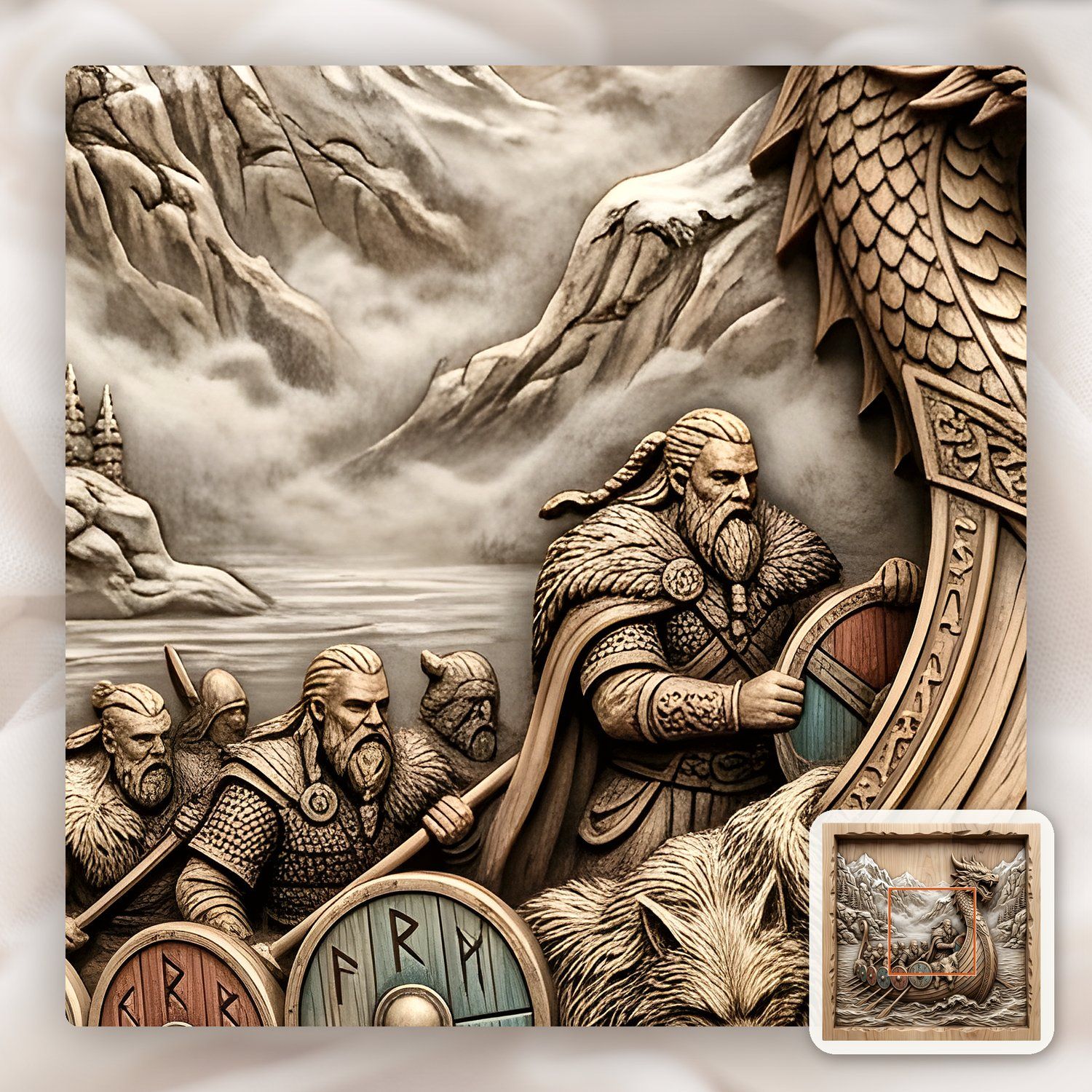 Viking Longship Dragon Boat CNC Relief STL bas-relief STL — view 9