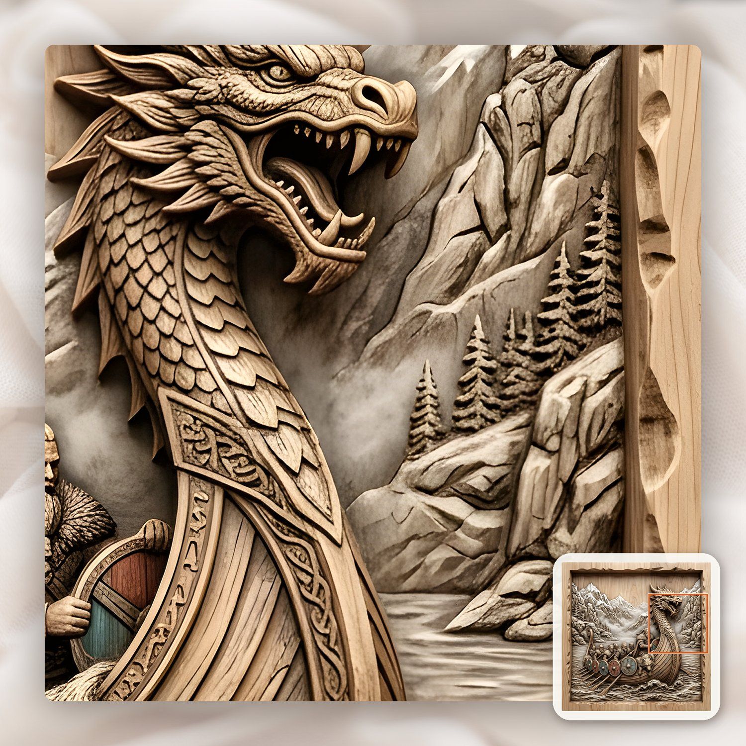 Viking Longship Dragon Boat CNC Relief STL bas-relief STL — view 10