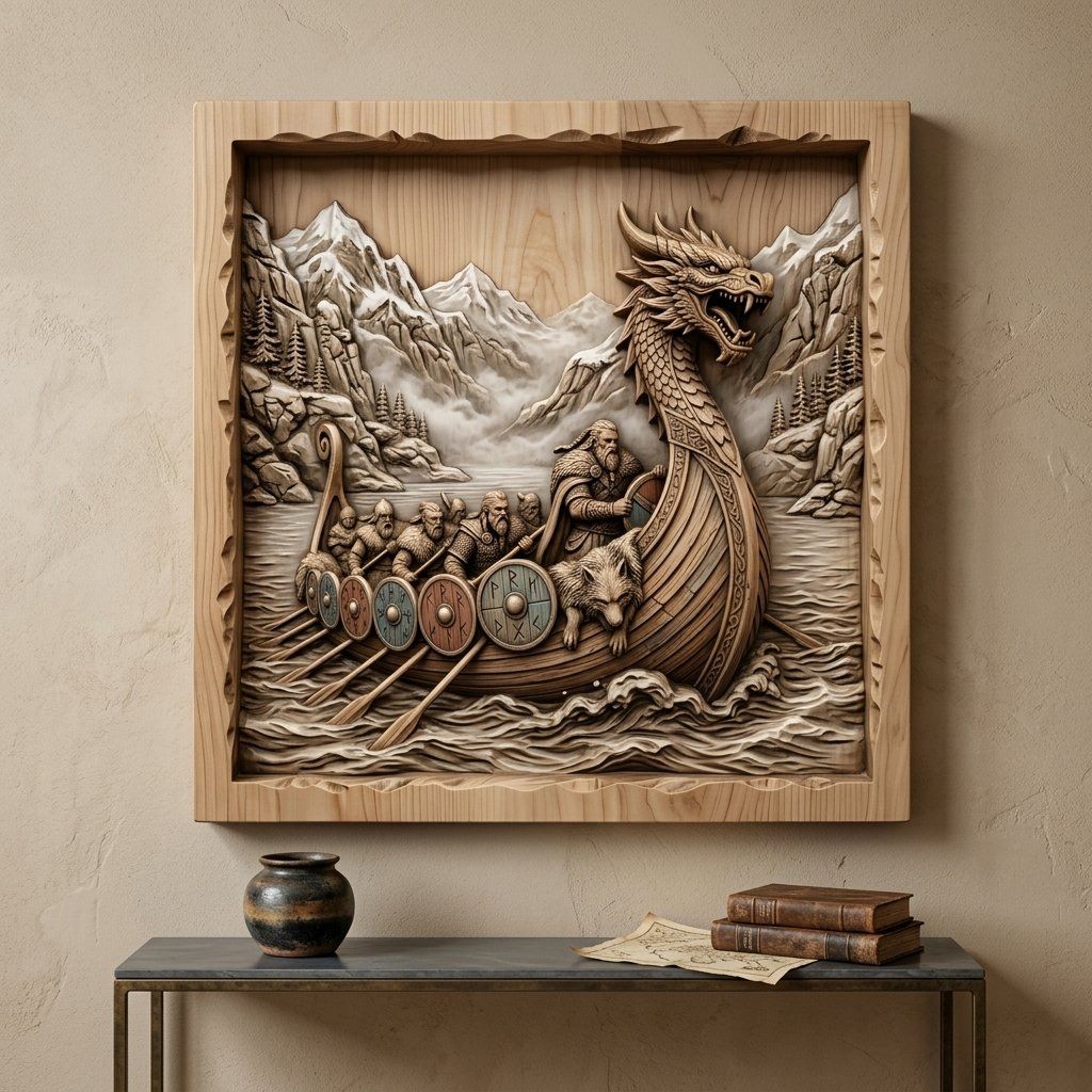 Viking Longship Dragon Boat CNC Relief STL bas-relief STL — view 13