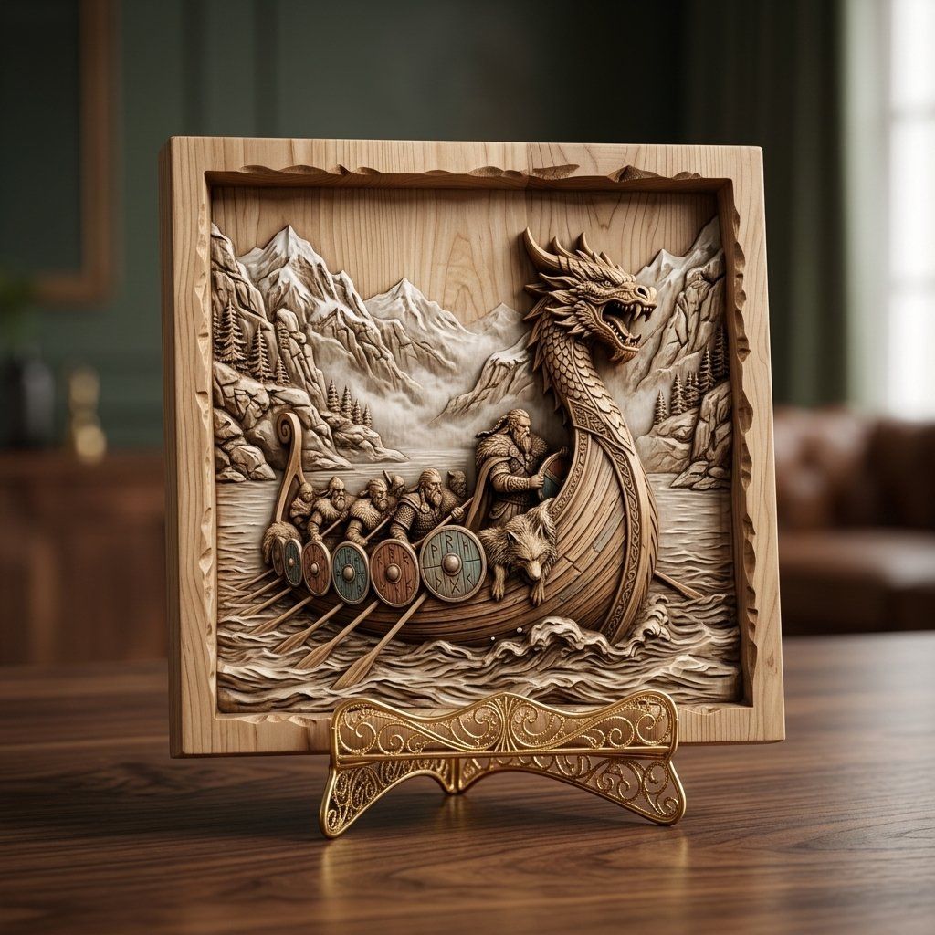 Viking Longship Dragon Boat CNC Relief STL bas-relief STL — view 14