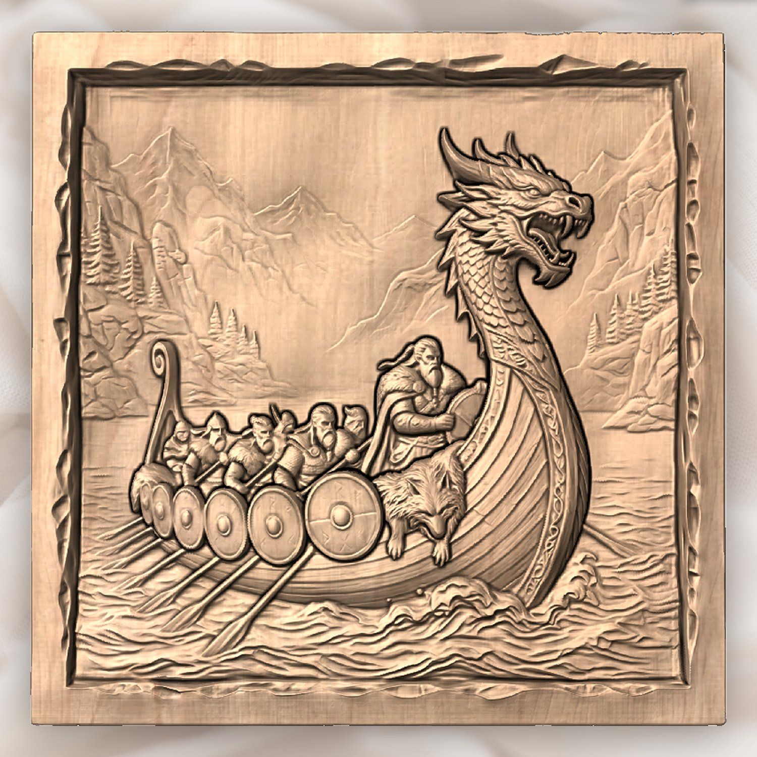 Viking Longship Dragon Boat CNC Relief STL bas-relief STL — view 2