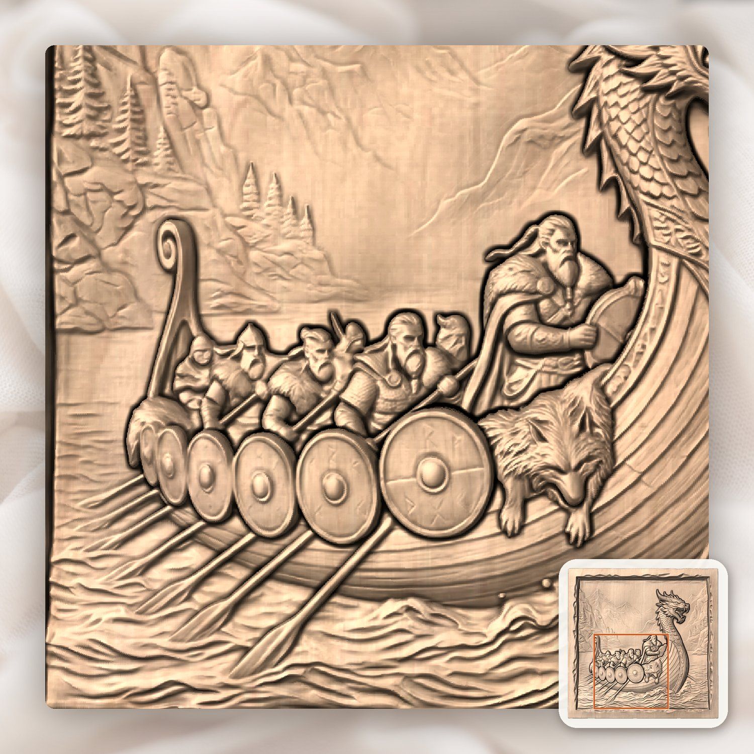 Viking Longship Dragon Boat CNC Relief STL bas-relief STL — view 4