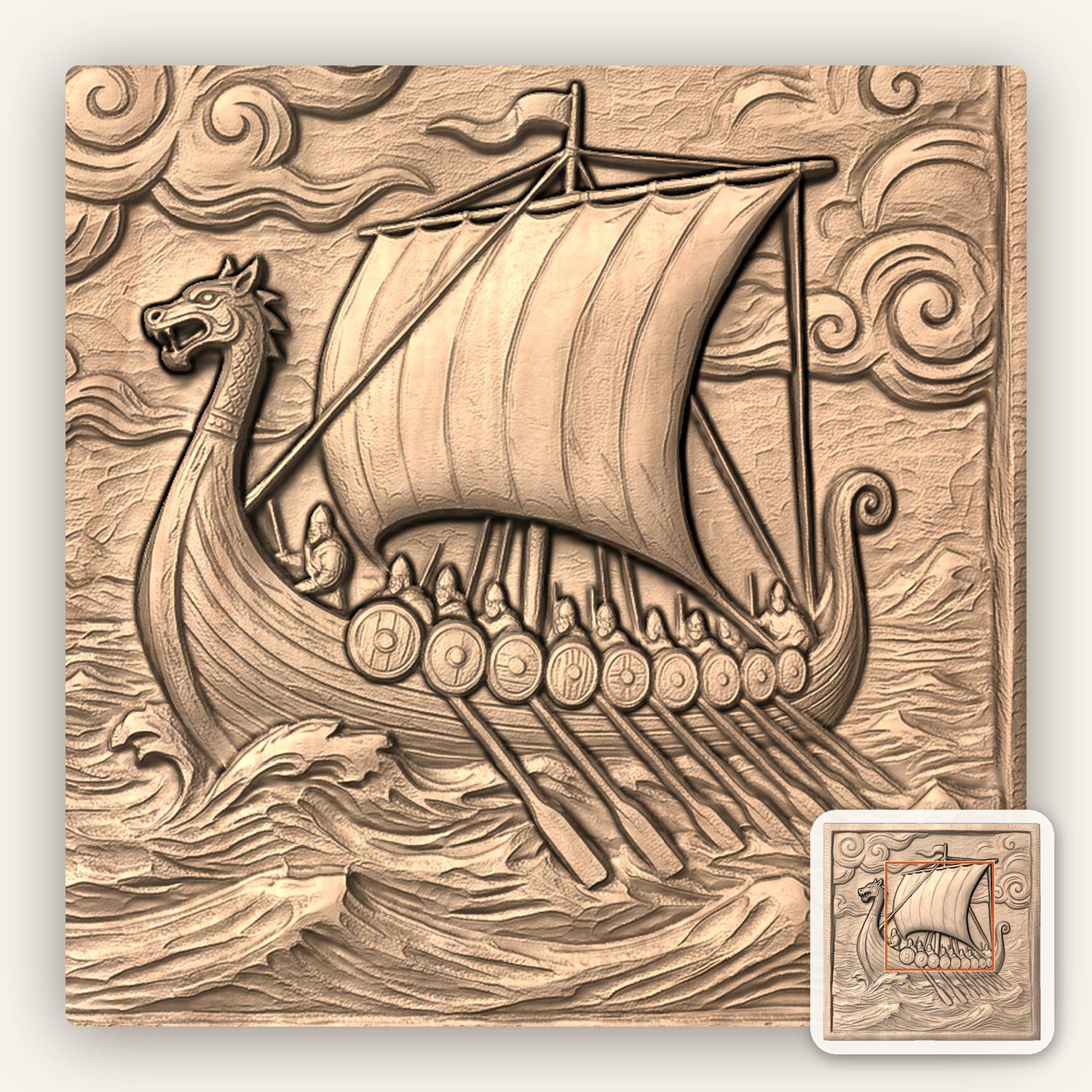 Viking Longship Drakkar CNC Relief STL bas-relief STL — view 6