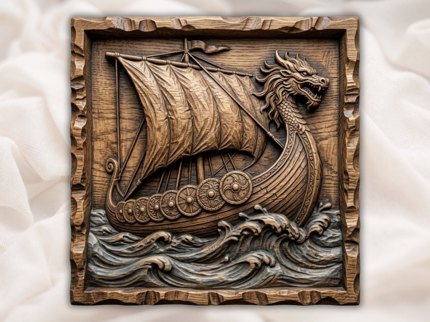 Viking Longship Wall Art bas-relief STL — view 2
