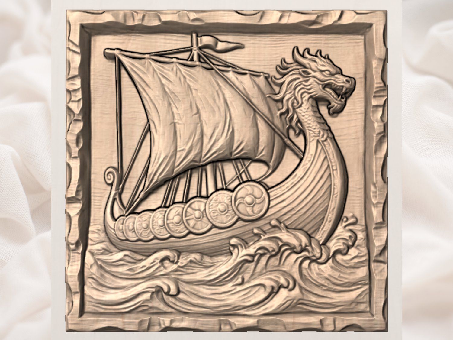 Viking Longship Wall Art bas-relief STL — view 3