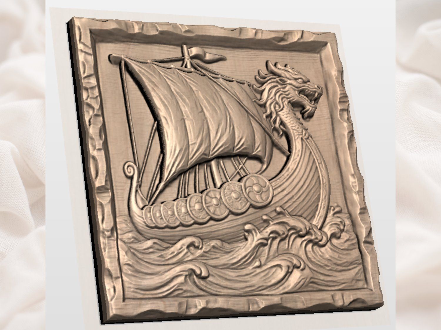 Viking Longship Wall Art bas-relief STL — view 4