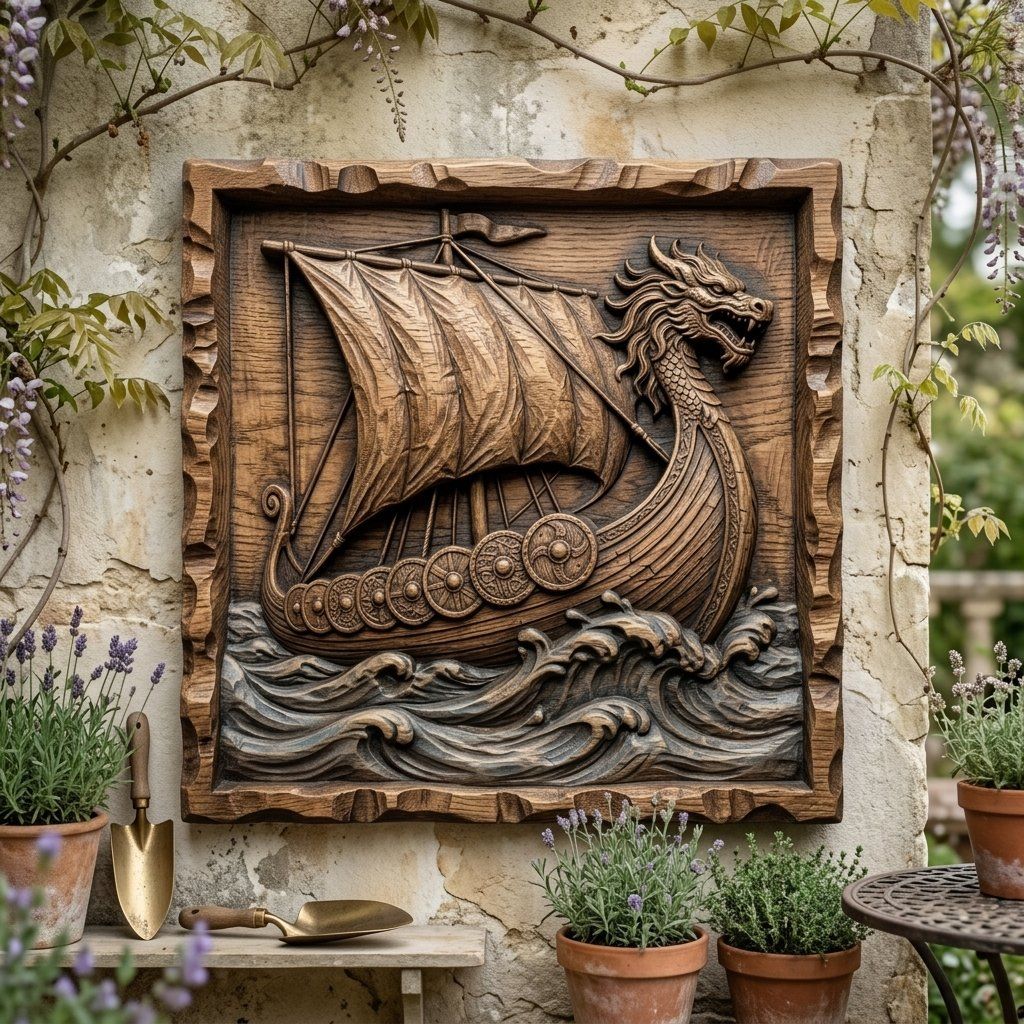 Viking Longship Wall Art bas-relief STL — view 8